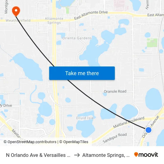 N Orlando Ave & Versailles Dr to Altamonte Springs, FL map