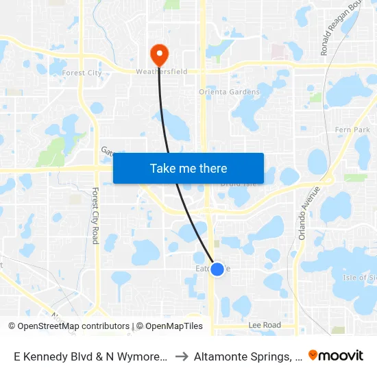 E Kennedy Blvd & N Wymore Rd to Altamonte Springs, FL map