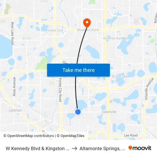 W Kennedy Blvd & Kingston Ct to Altamonte Springs, FL map