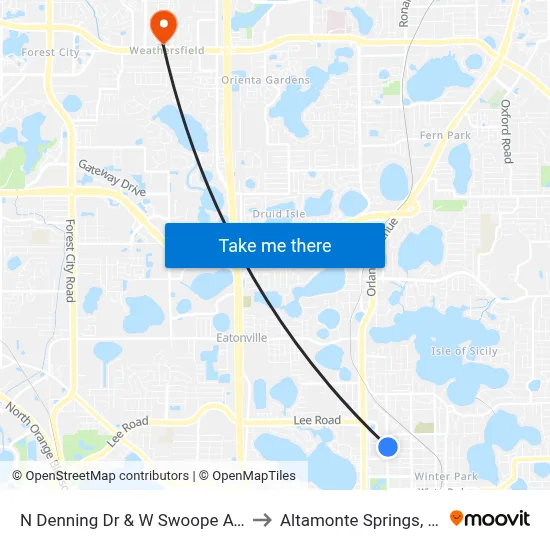 N Denning Dr & W Swoope Ave to Altamonte Springs, FL map