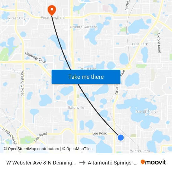 W Webster Ave & N Denning Dr to Altamonte Springs, FL map