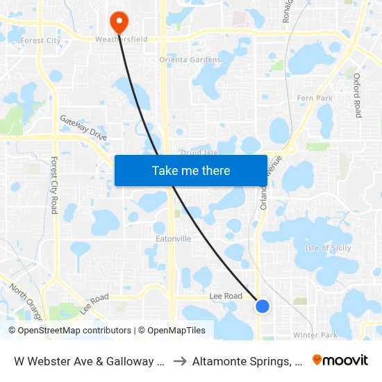 W Webster Ave & Galloway Dr to Altamonte Springs, FL map
