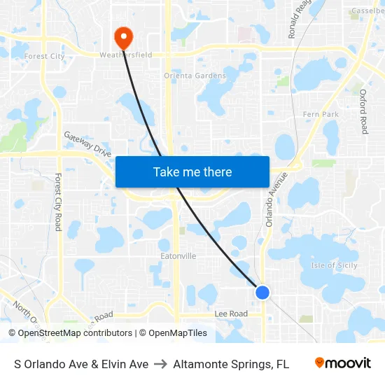 S Orlando Ave & Elvin Ave to Altamonte Springs, FL map