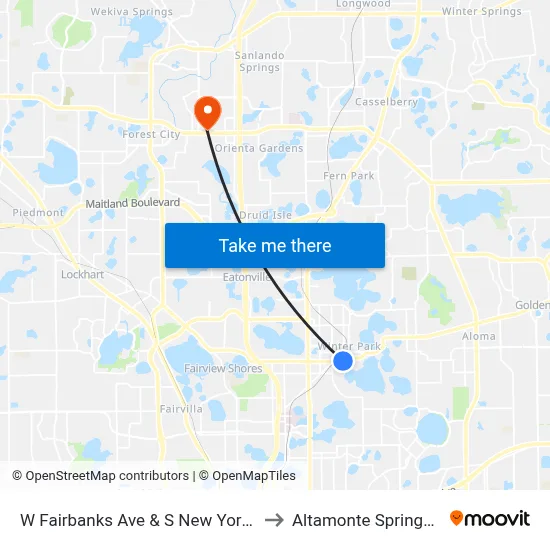 W Fairbanks Ave & S New York Ave to Altamonte Springs, FL map