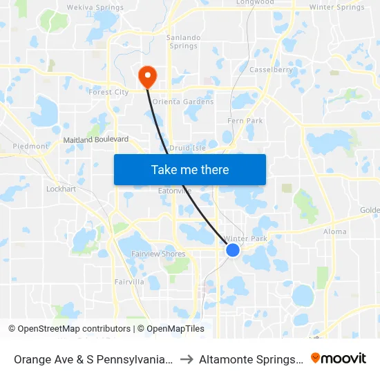 Orange Ave & S Pennsylvania Ave to Altamonte Springs, FL map
