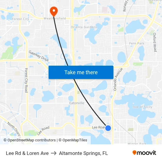 Lee Rd & Loren Ave to Altamonte Springs, FL map
