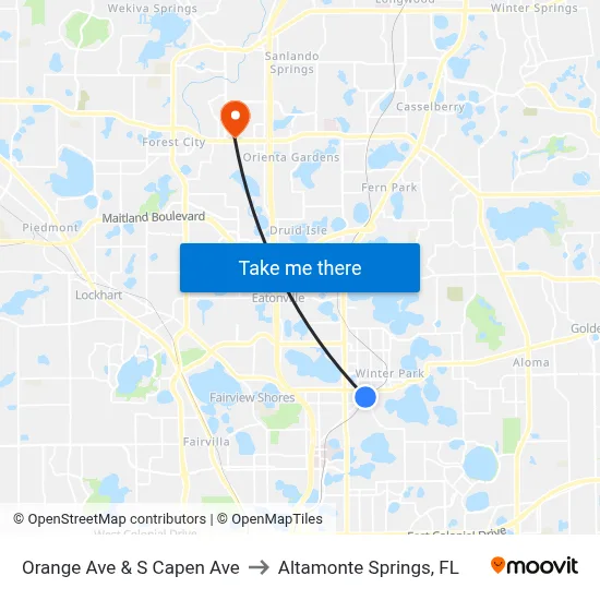 Orange Ave & S Capen Ave to Altamonte Springs, FL map