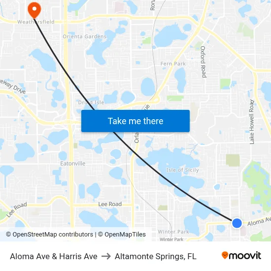 Aloma Ave & Harris Ave to Altamonte Springs, FL map