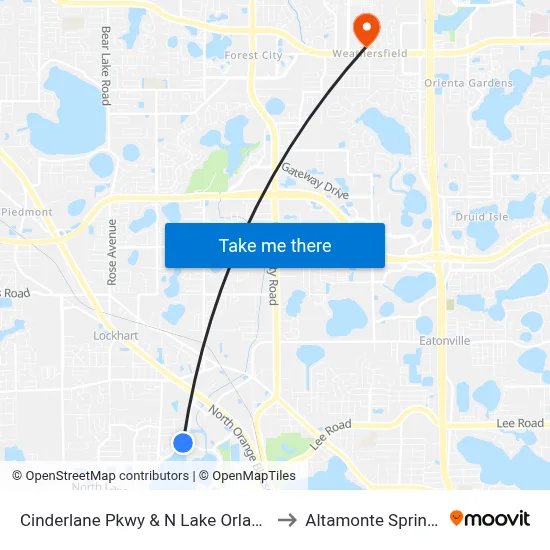 Cinderlane Pkwy & N Lake Orlando Pkwy to Altamonte Springs, FL map