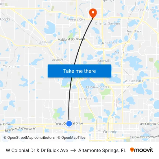 W Colonial Dr & Dr Buick Ave to Altamonte Springs, FL map