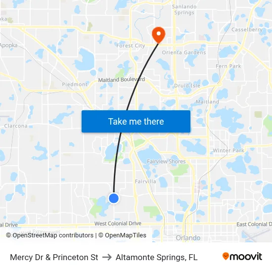 Mercy Dr & Princeton St to Altamonte Springs, FL map