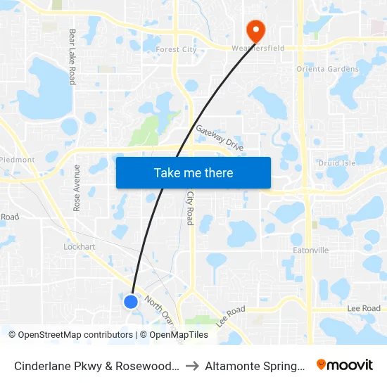 Cinderlane Pkwy & Rosewood Way to Altamonte Springs, FL map