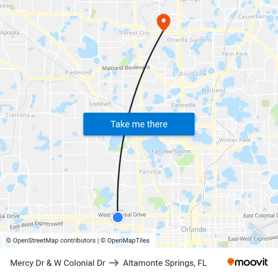 Mercy Dr & W Colonial Dr to Altamonte Springs, FL map