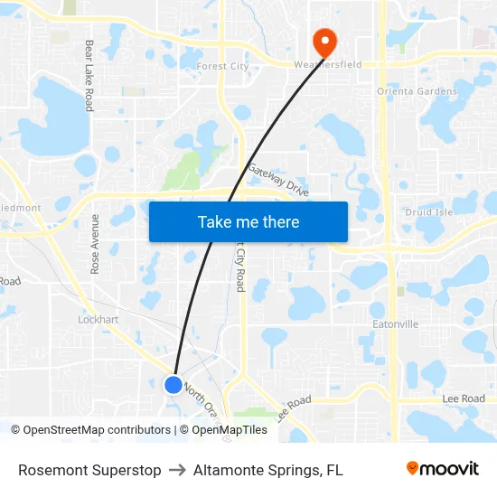 Rosemont Superstop to Altamonte Springs, FL map