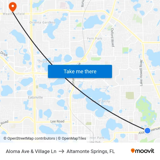 Aloma Ave & Village Ln to Altamonte Springs, FL map