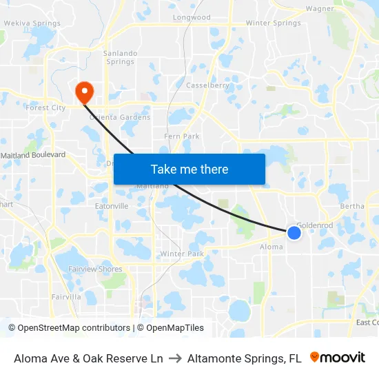 Aloma Ave & Oak Reserve Ln to Altamonte Springs, FL map