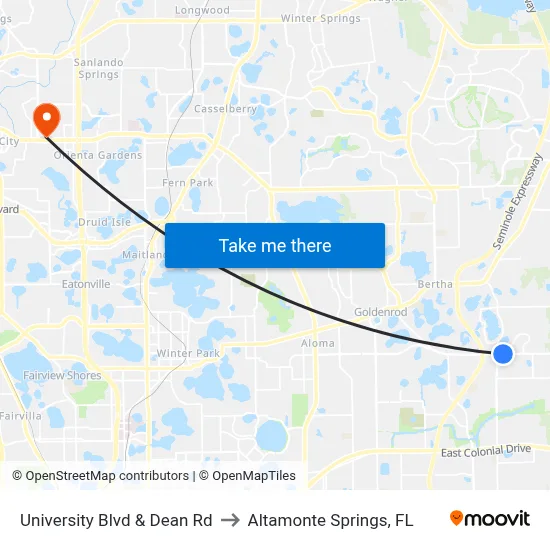 University Blvd & Dean Rd to Altamonte Springs, FL map