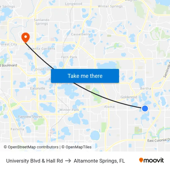 University Blvd & Hall Rd to Altamonte Springs, FL map
