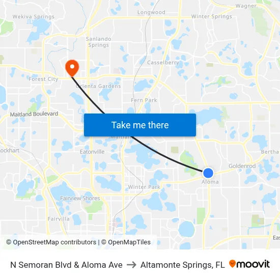 N Semoran Blvd & Aloma Ave to Altamonte Springs, FL map
