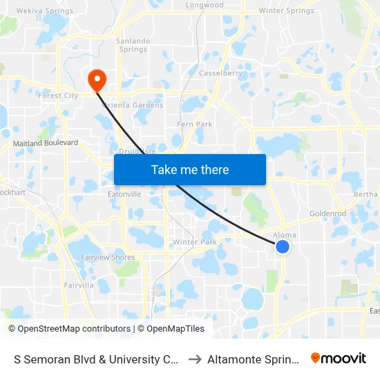 S Semoran Blvd & University Center Dr to Altamonte Springs, FL map