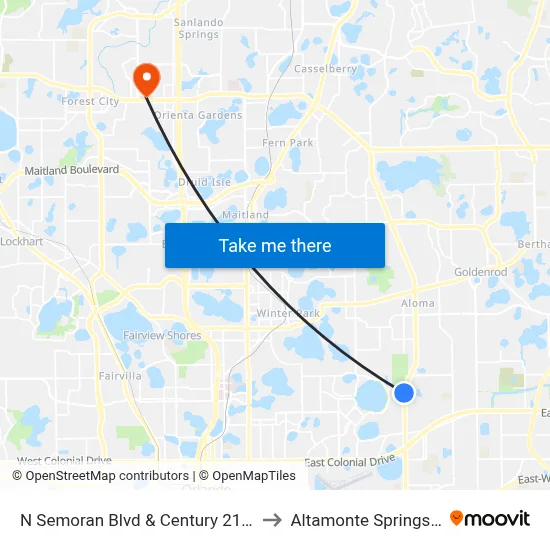 N Semoran Blvd & Century 21 Blvd to Altamonte Springs, FL map