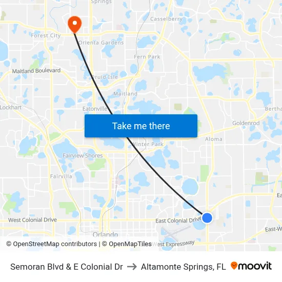 Semoran Blvd & E Colonial Dr to Altamonte Springs, FL map