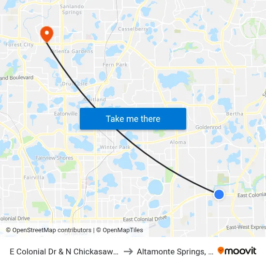 E Colonial Dr & N Chickasaw Trl to Altamonte Springs, FL map