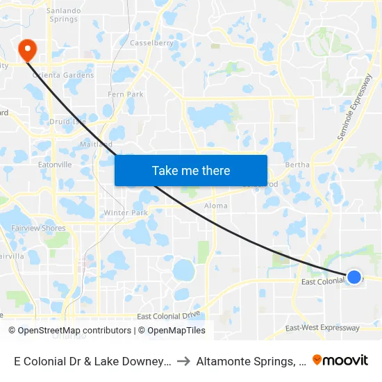 E Colonial Dr & Lake Downey Dr to Altamonte Springs, FL map
