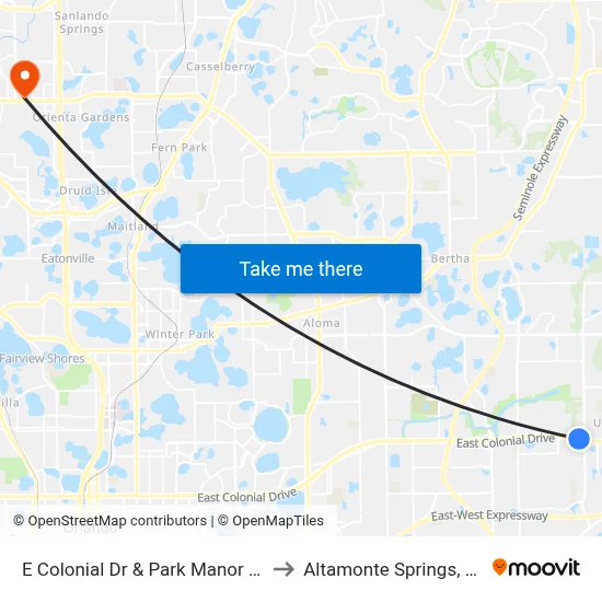 E Colonial Dr & Park Manor Dr to Altamonte Springs, FL map