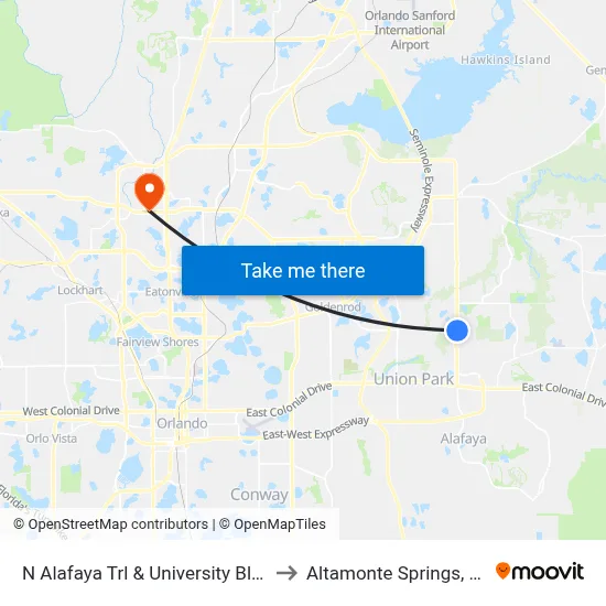 N Alafaya Trl & University Blvd to Altamonte Springs, FL map
