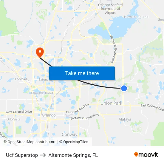 Ucf Superstop to Altamonte Springs, FL map