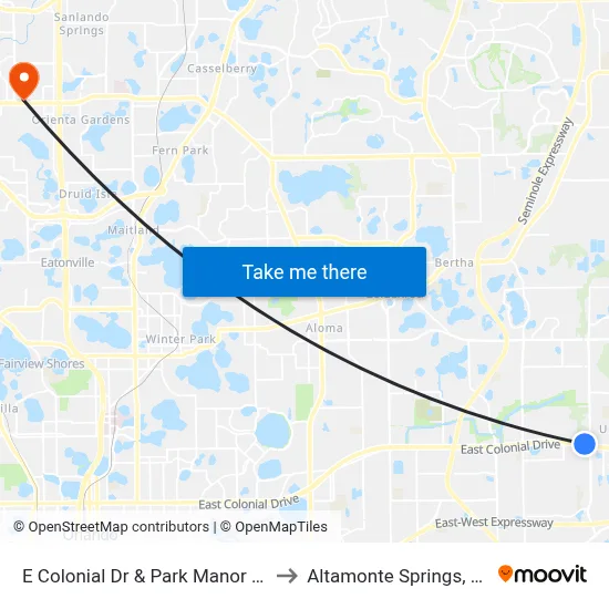 E Colonial Dr & Park Manor Dr to Altamonte Springs, FL map