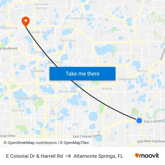 E Colonial Dr & Harrell Rd to Altamonte Springs, FL map