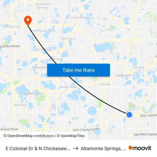 E Colonial Dr & N Chickasaw Trl to Altamonte Springs, FL map
