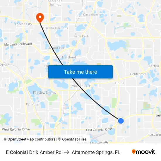 E Colonial Dr & Amber Rd to Altamonte Springs, FL map