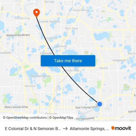 E Colonial Dr & N Semoran Blvd to Altamonte Springs, FL map
