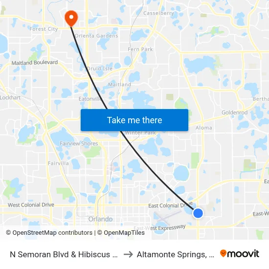 N Semoran Blvd & Hibiscus Rd to Altamonte Springs, FL map