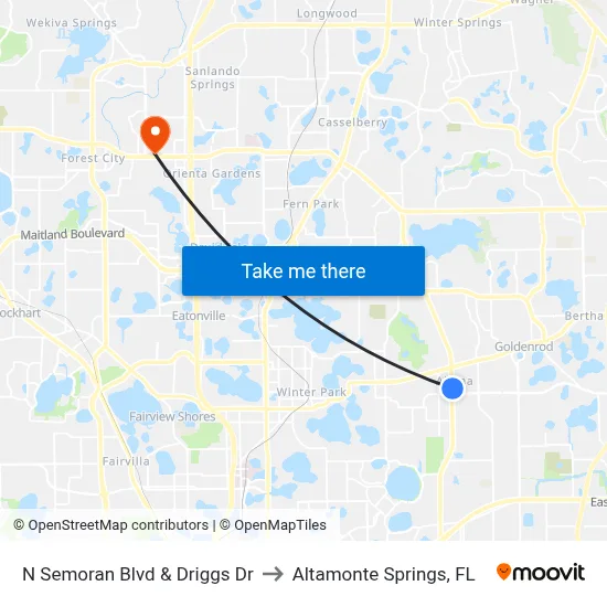 N Semoran Blvd & Driggs Dr to Altamonte Springs, FL map