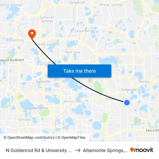 N Goldenrod Rd & University Blvd to Altamonte Springs, FL map