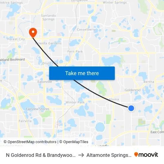 N Goldenrod Rd & Brandywood Cir to Altamonte Springs, FL map