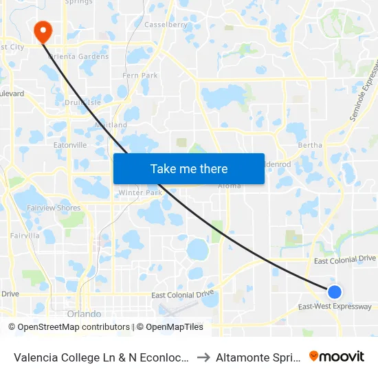 Valencia College Ln & N Econlockhatchee Trl to Altamonte Springs, FL map