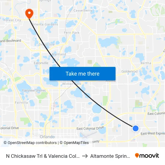 N Chickasaw Trl & Valencia College Ln to Altamonte Springs, FL map