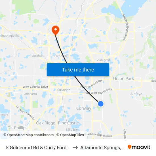 S Goldenrod Rd & Curry Ford Rd to Altamonte Springs, FL map