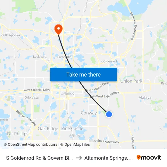 S Goldenrod Rd & Govern Blvd to Altamonte Springs, FL map