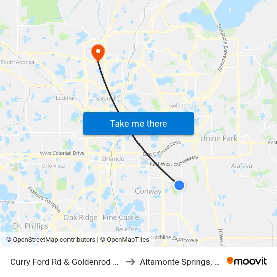 Curry Ford Rd & Goldenrod Rd to Altamonte Springs, FL map