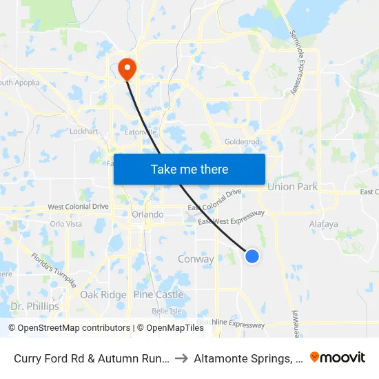 Curry Ford Rd & Autumn Run Pl to Altamonte Springs, FL map