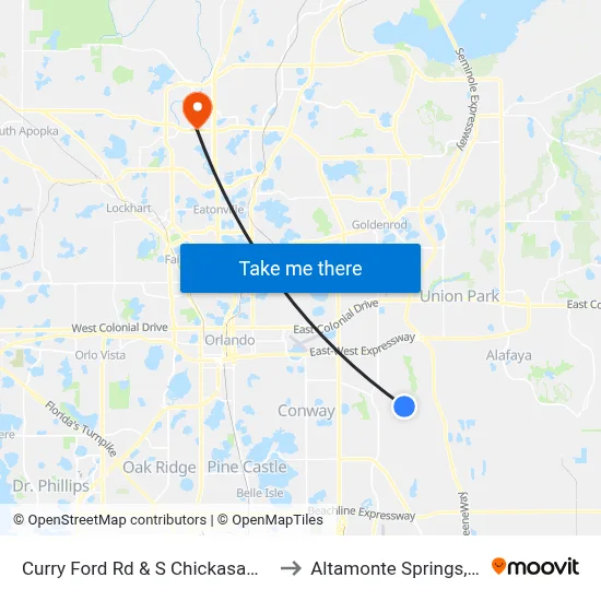 Curry Ford Rd & S Chickasaw Trl to Altamonte Springs, FL map