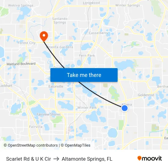 Scarlet Rd & U K Cir to Altamonte Springs, FL map