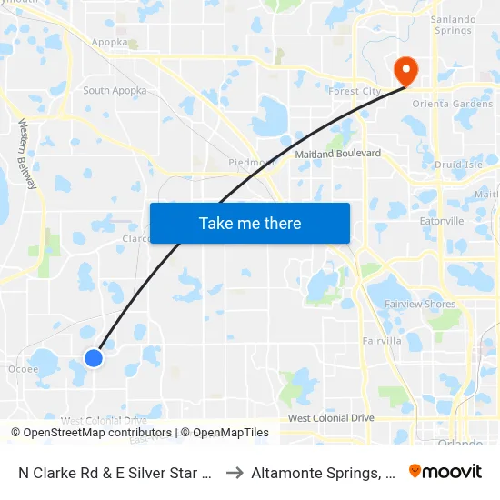 N Clarke Rd & E Silver Star Rd to Altamonte Springs, FL map