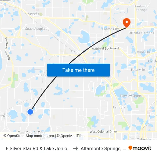 E Silver Star Rd & Lake Johio Dr to Altamonte Springs, FL map